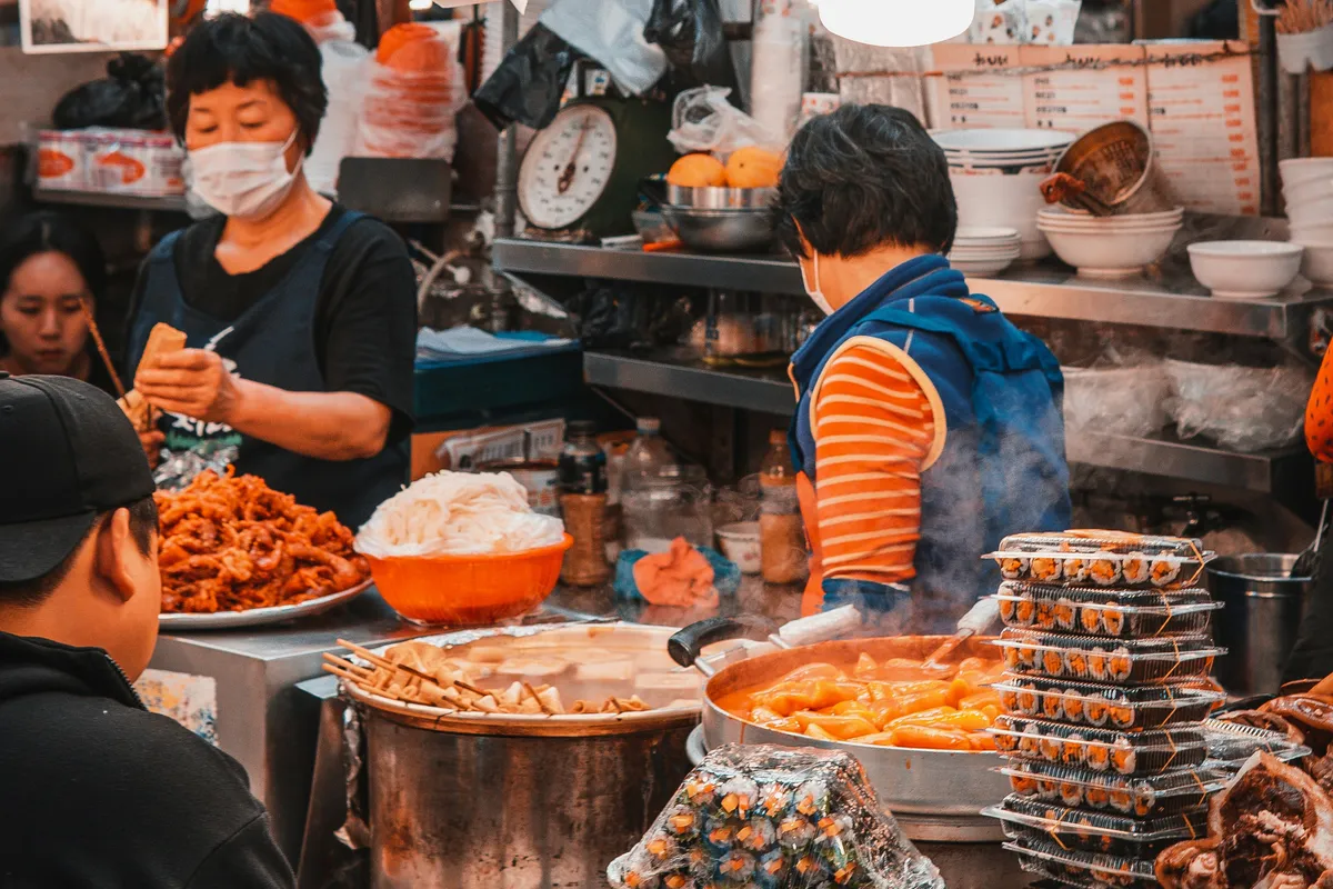 Stalls in a busy market