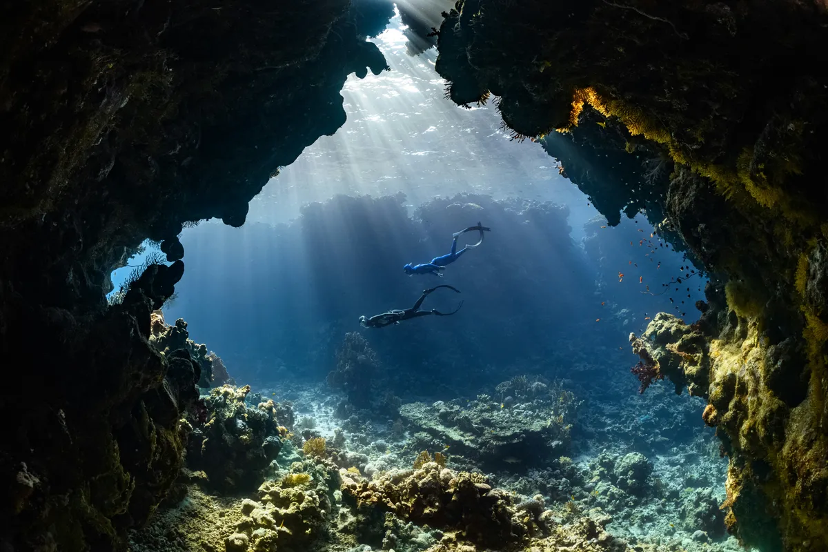 Divers in clear water